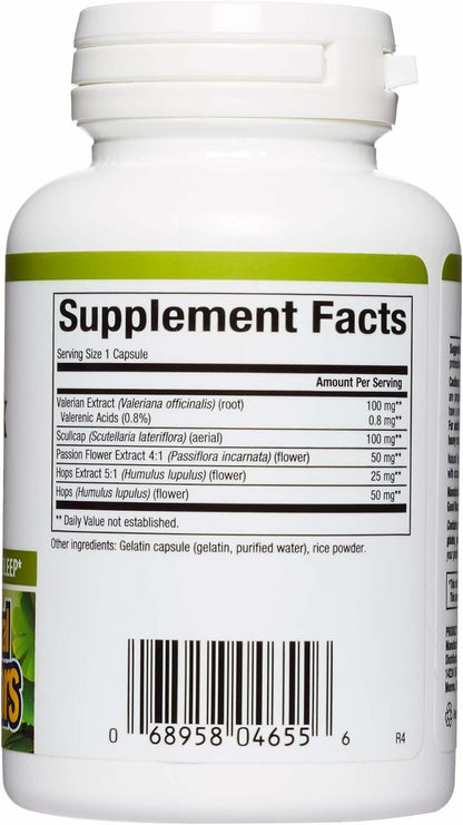 Herbal Factors Sleep Relax Formula – Natural Sleep Aid with Valerian, Passion Flower & Skullcap (Non-GMO; 90 capsules)