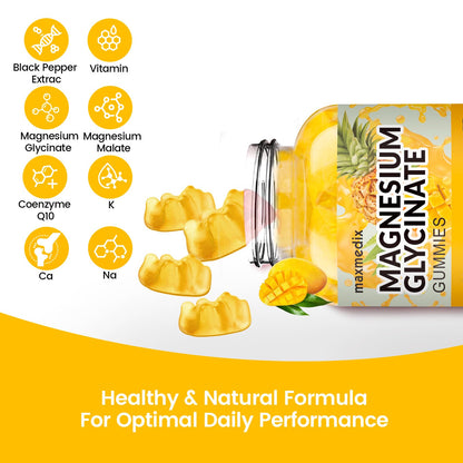Magnesium Glycinate Gummies 1000mg – Sugar Free, Potassium Support (90 Mango Pineapple Gummies)