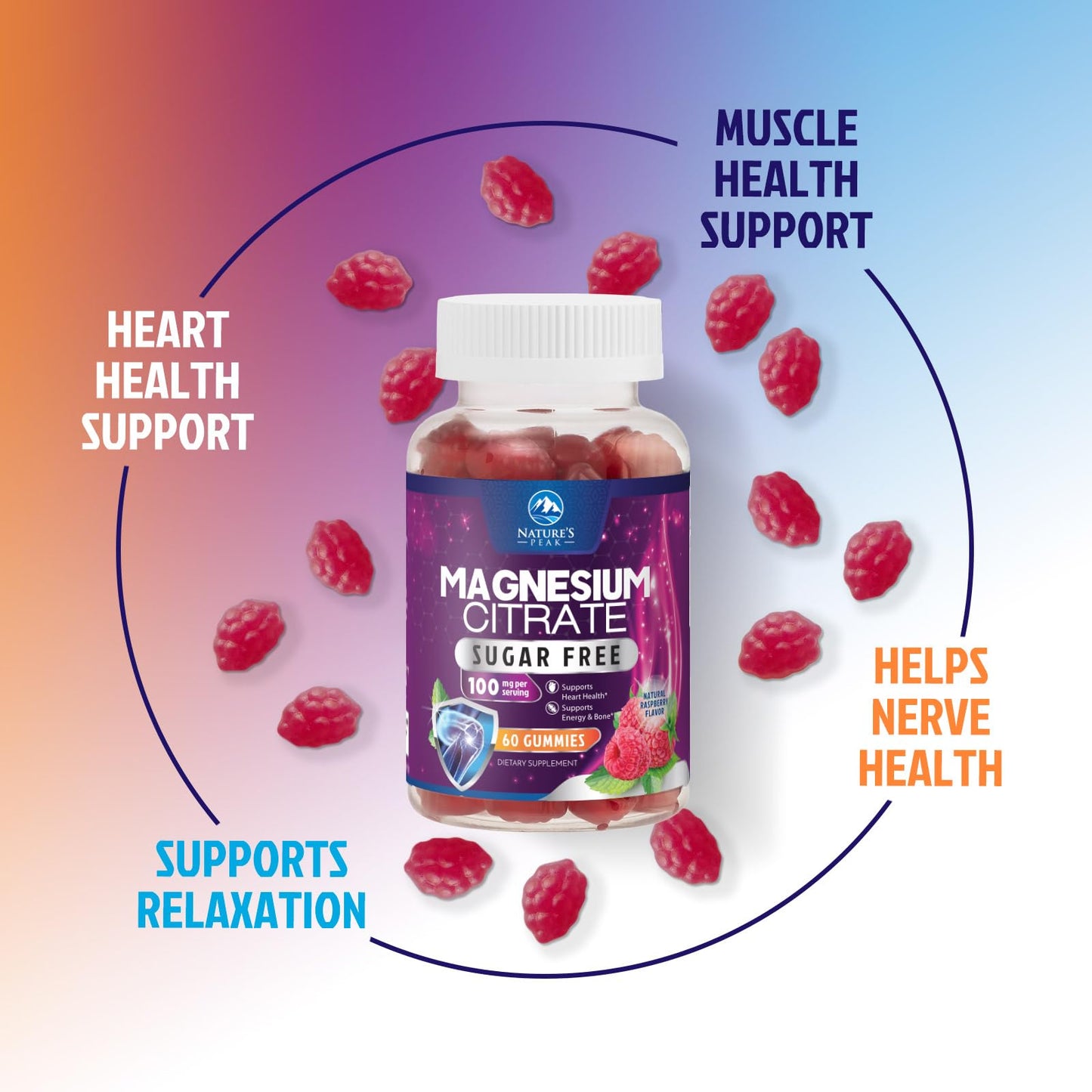 Magnesium Citrate Gummies Sugar-Free – High Absorption, 60 Gummies | Sleep, Heart & Bones Support
