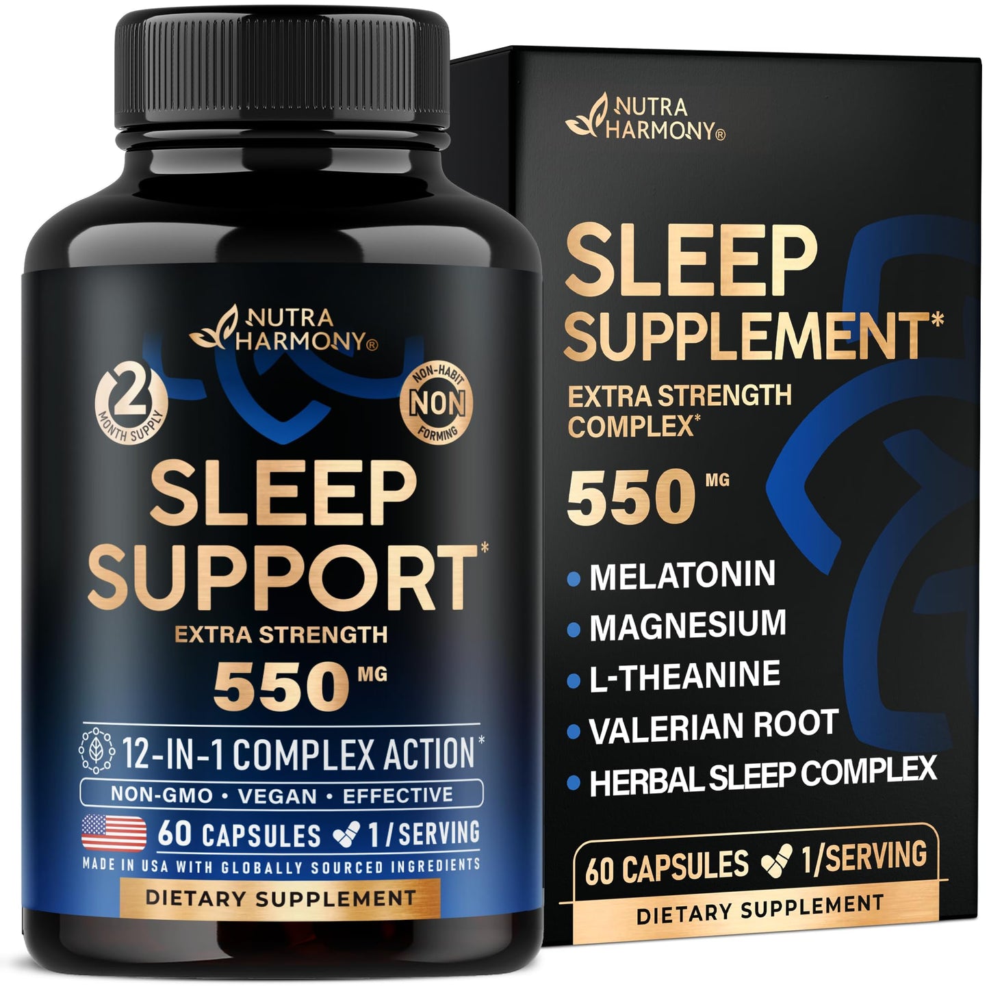 Sleeping Pills for Adults 550mg | Melatonin 3mg | Non-Habit Sleep Support - Made in USA