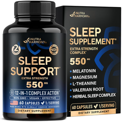 Sleeping Pills for Adults 550mg | Melatonin 3mg | Non-Habit Sleep Support - Made in USA