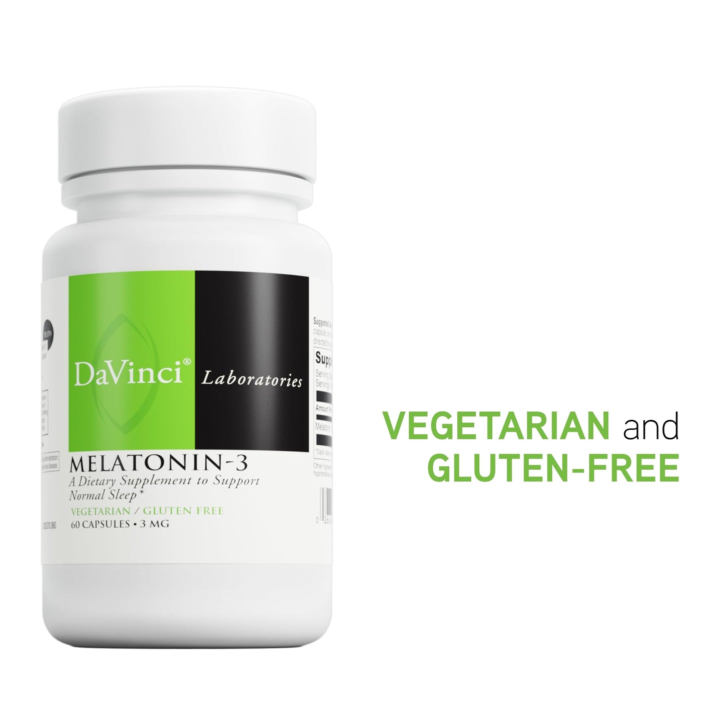 DaVinci Labs Melatonin-3 – Sleep Support, Antioxidant & Immunity – 3 mg Melatonin | Vegetarian & Gluten Free | 60 Capsules