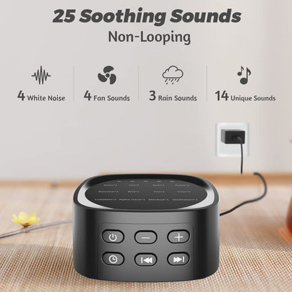 Sleepbox Sleep White Noise Machine — 25 Sounds, 36 Volume Levels, 5 Timers, Portable Memory