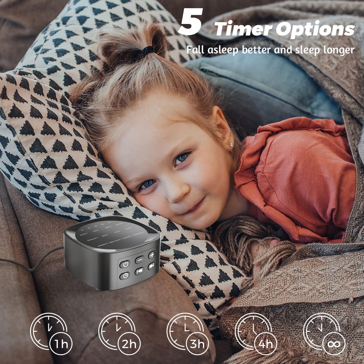 Sleepbox Sleep White Noise Machine — 25 Sounds, 36 Volume Levels, 5 Timers, Portable Memory