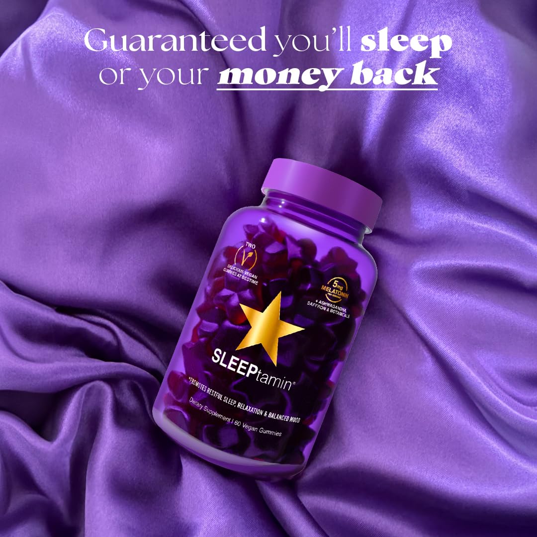SLEEPtamin Melatonin Gummies 5mg | Chamomile & Ashwagandha for Relaxation | 60 Vegan Gummies