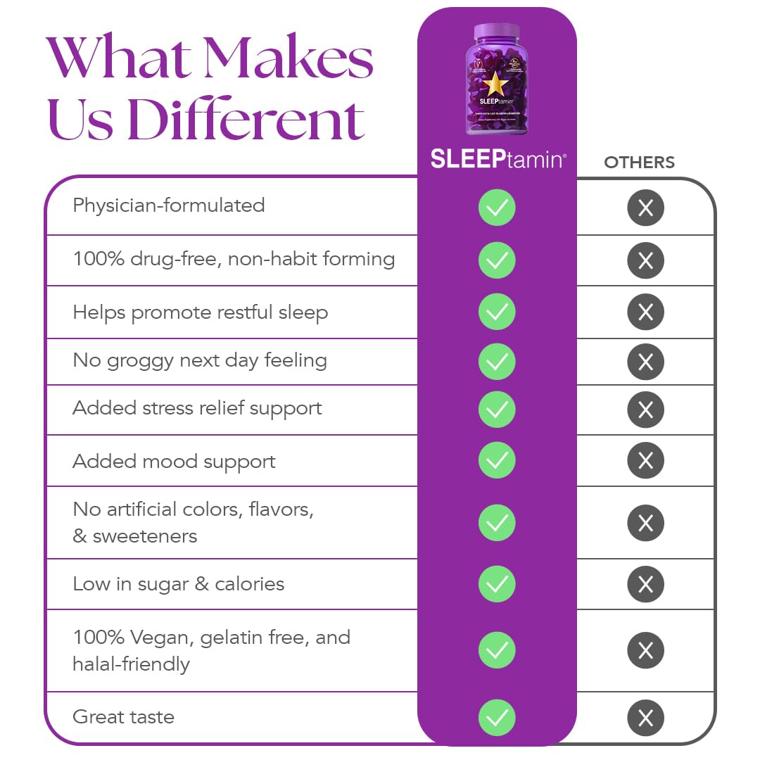 SLEEPtamin Melatonin Gummies 5mg | Chamomile & Ashwagandha for Relaxation | 60 Vegan Gummies