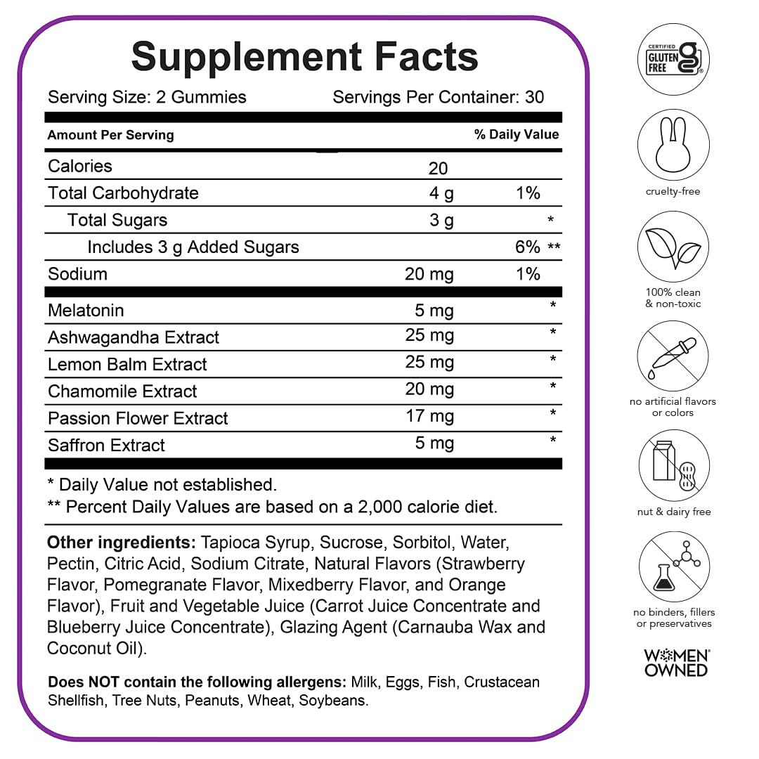 SLEEPtamin Melatonin Gummies 5mg | Chamomile & Ashwagandha for Relaxation | 60 Vegan Gummies