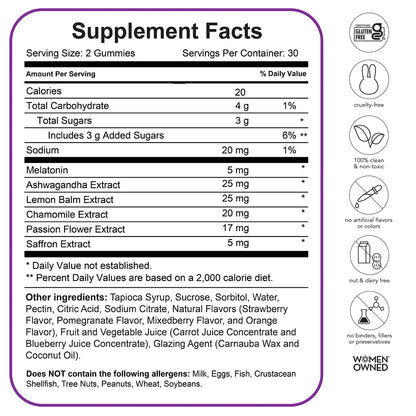 SLEEPtamin Melatonin Gummies 5mg | Chamomile & Ashwagandha for Relaxation | 60 Vegan Gummies