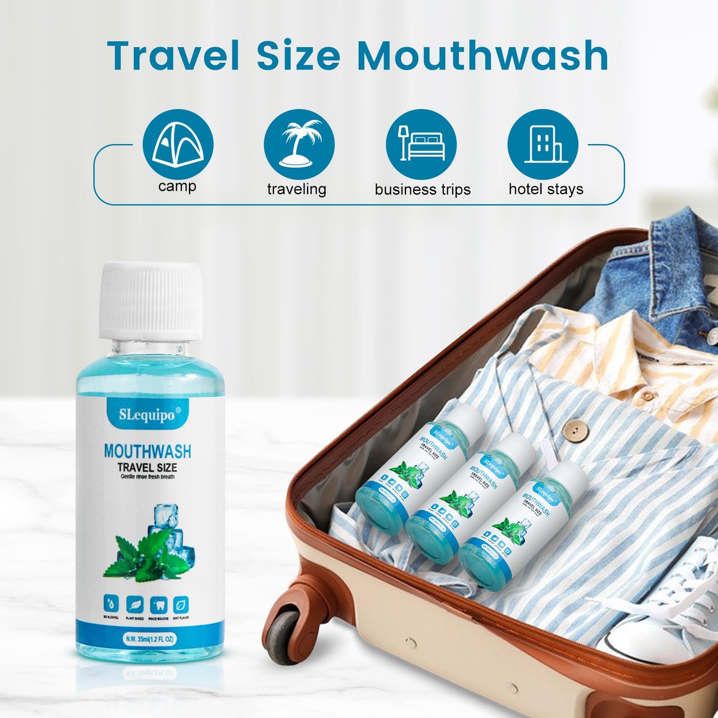 SLequipo Travel Size Mouthwash – Mint 1.2oz/35ml Bulk Pack (10 Bottles)