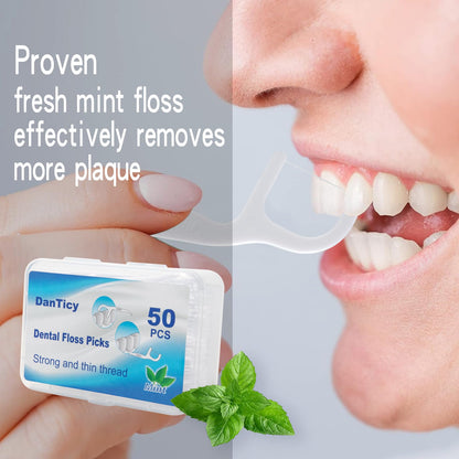 Dental Floss Picks Extra Strong – Professional Clean Flosser for Braces, Mint, 50 Count