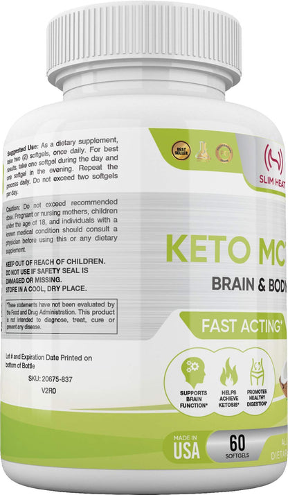 Slim Heat Keto MCT Oil Capsules with C8 & C10 – Fast Ketosis & Brain Fuel