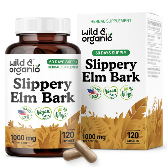 Wild & Organic Slippery Elm Bark Capsules 1000 mg – 120 Count | Digestive, Lung & Women's Support | Vegan, Non-GMO BritishVita | Premium UK Vitamins & Wellness Supplements