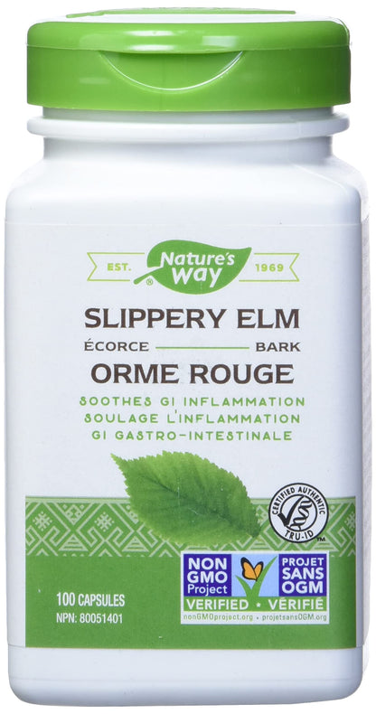 Nature's Way Slippery Elm Bark - 100 Vegetarian Capsules (2 Pack) | TRU-ID Certified, Non-GMO Project Verified