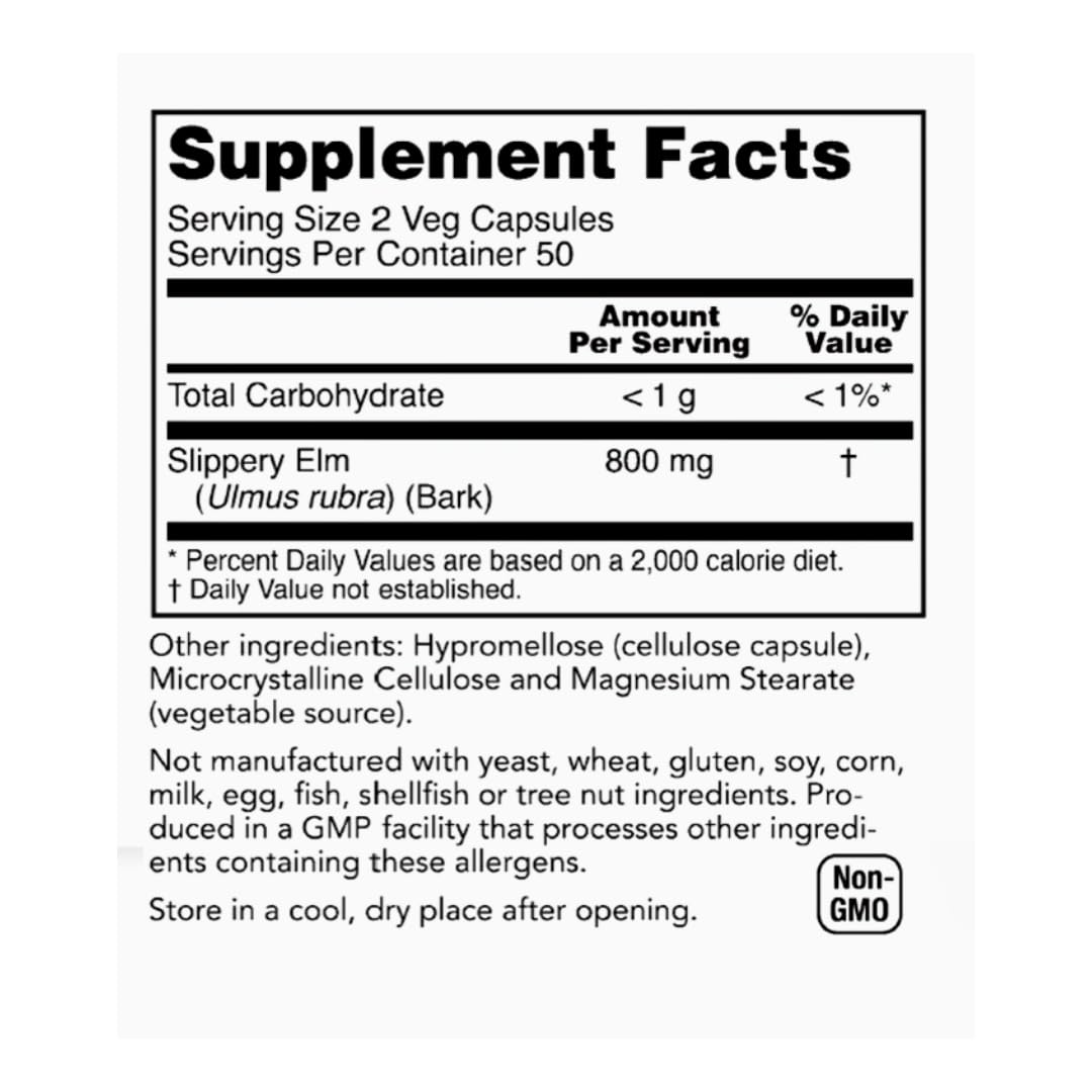 Slippery Elm 400 Mg - 100 Capsules GI Coat | Rachel's Tea Brand