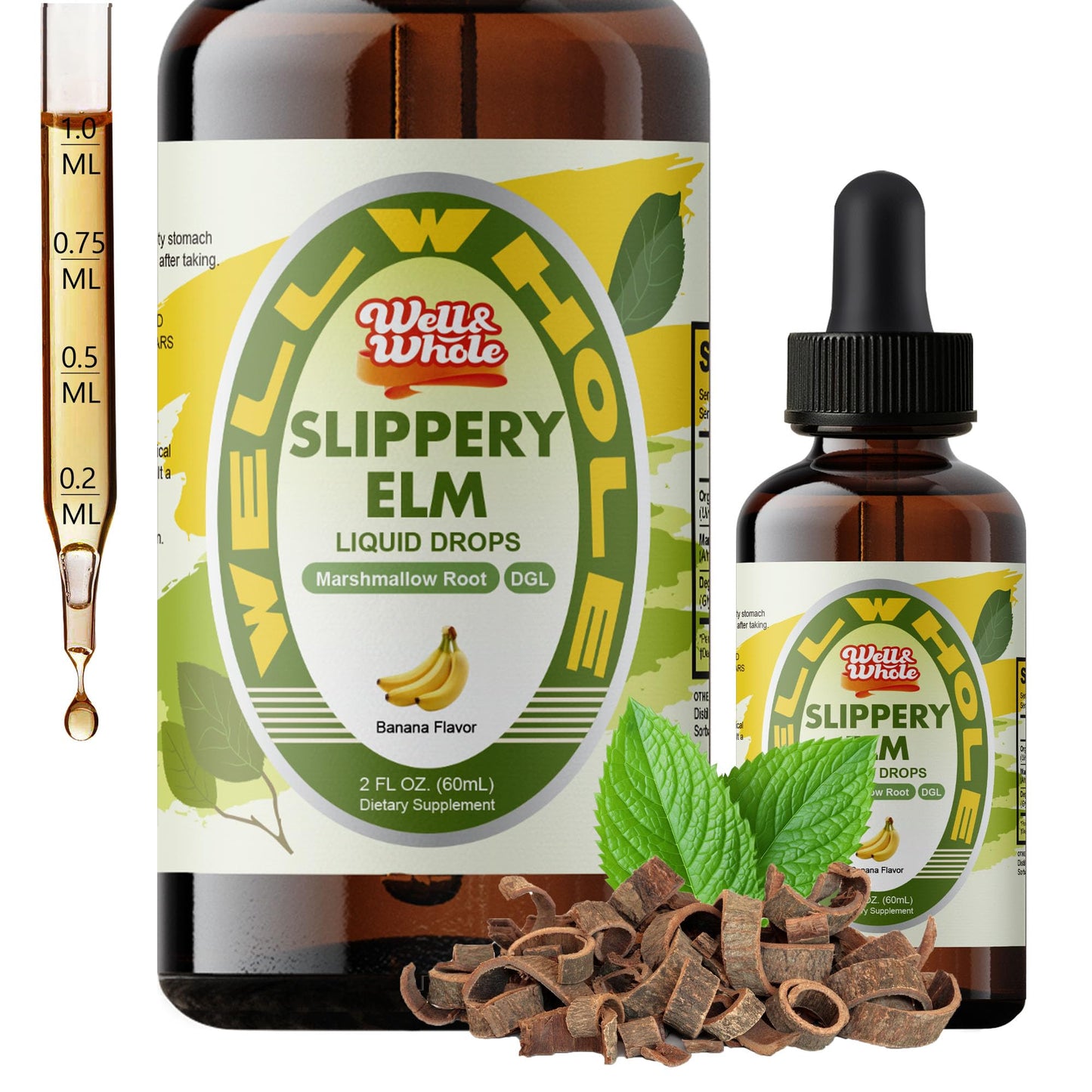 Slippery Elm Liquid Drops with Marshmallow Root & DGL – Digestive Health, Throat & Immune Support – Vegan 60ML