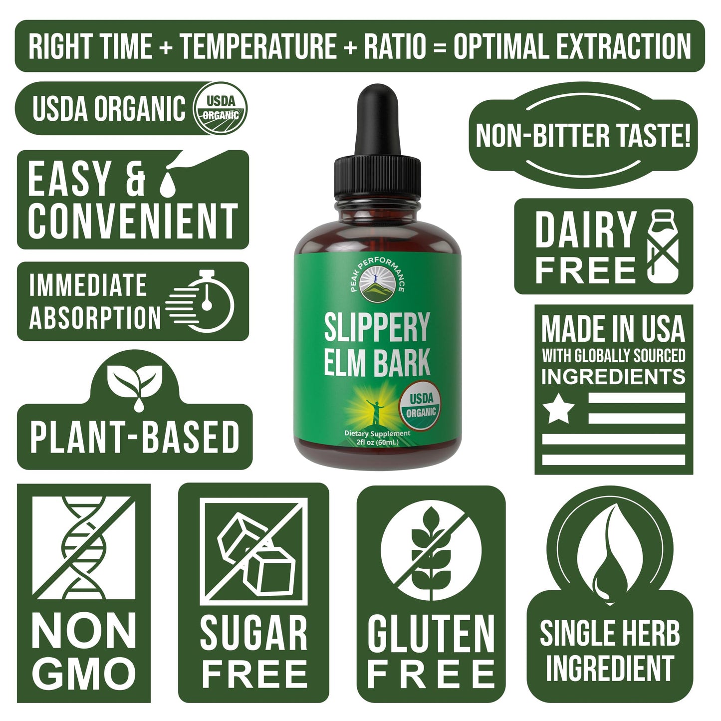 Slippery Elm Bark – USDA Organic Vegan Liquid Drops | High Bioavailability for Women, Men & Kids