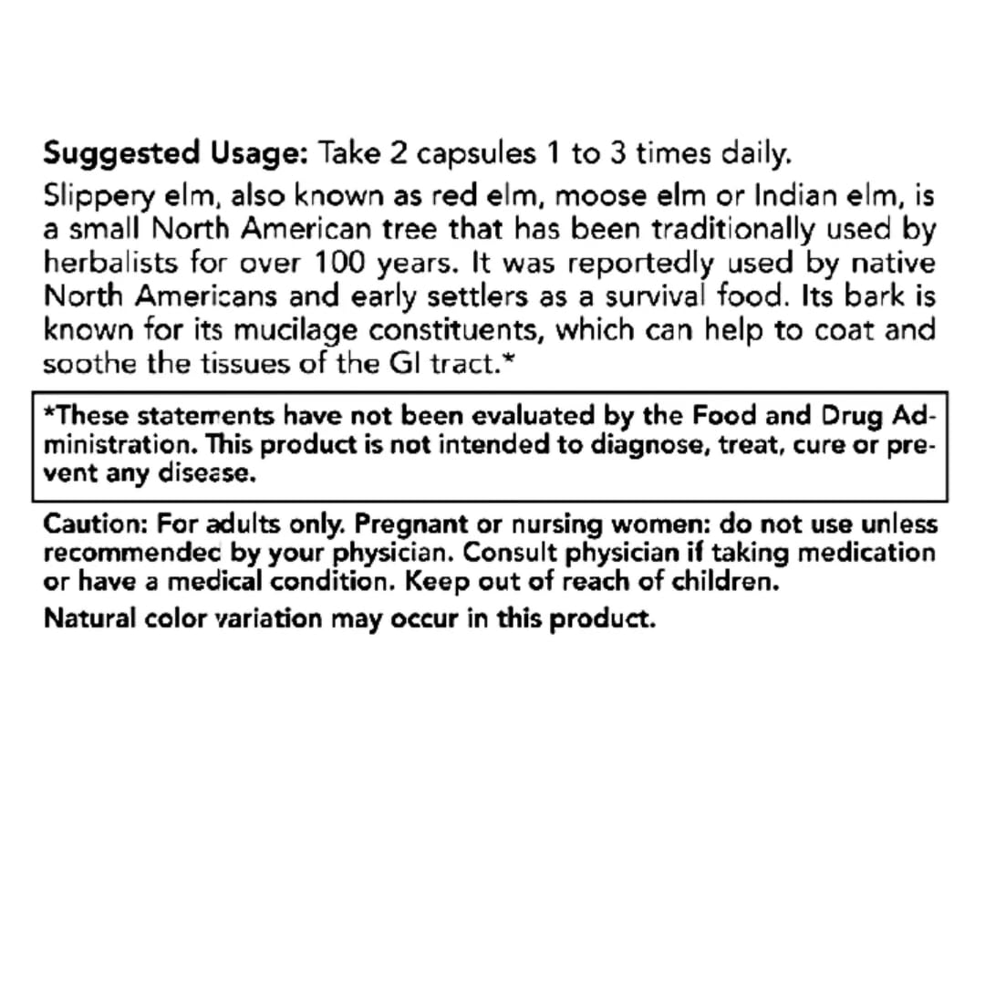 Slippery Elm 400 Mg - 100 Capsules GI Coat | Rachel's Tea Brand