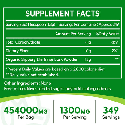 Slippery Elm Powder – Pure Inner Bark, 1lb (349 Servings) for Throat & Digestive Health, Vegan & Non-GMO
