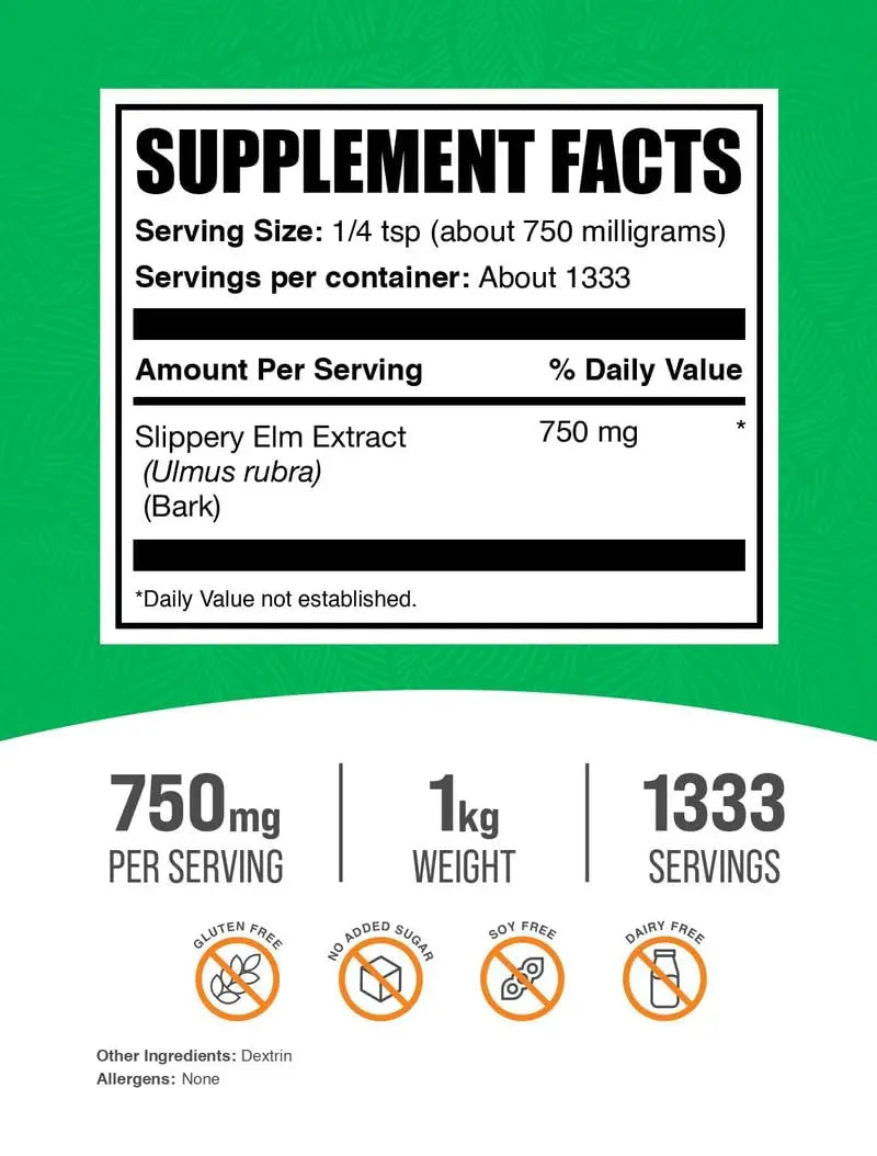 BulkSupplements Slippery Elm Bark Extract Powder – Gluten Free, 750 mg per Serving, 1 kg BritishVita | Premium UK Vitamins & Wellness Supplements