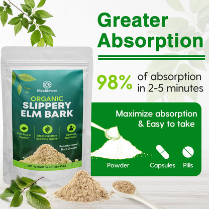 Slippery Elm Powder – Pure Inner Bark, 1lb (349 Servings) for Throat & Digestive Health, Vegan & Non-GMO
