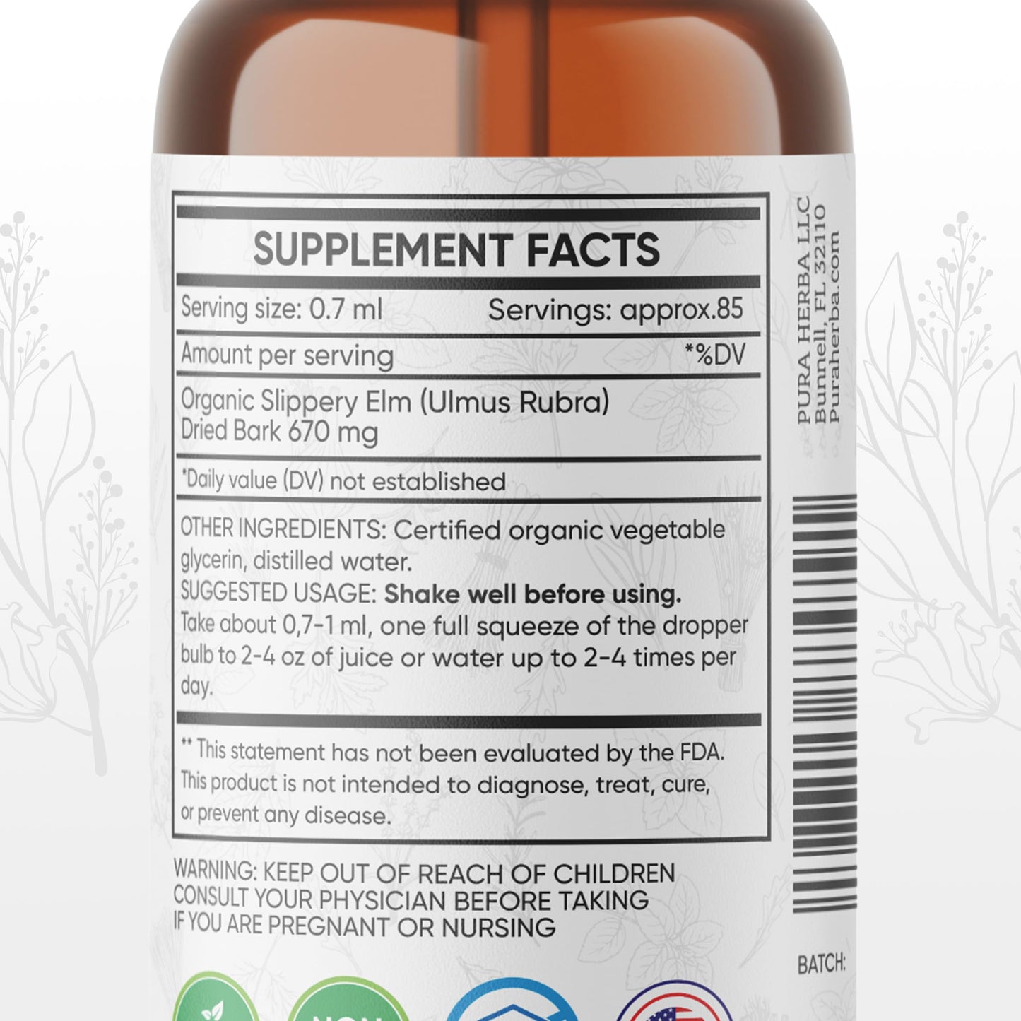 Slippery Elm Tincture – Alcohol-Free | Ulmus rubra Liquid Extract | Digestive & Throat Support | 2 oz