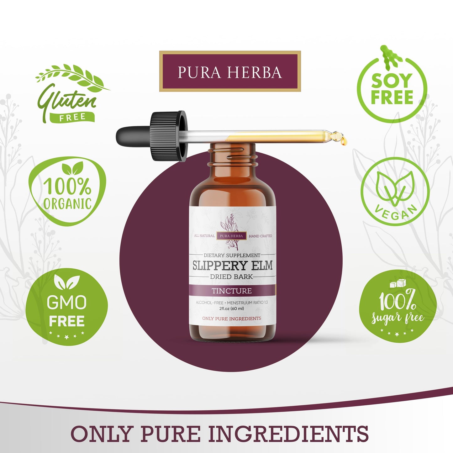 Slippery Elm Tincture - Alcohol-Free (4 oz) | Ulmus rubra Liquid Extract | Digestive & Throat Support