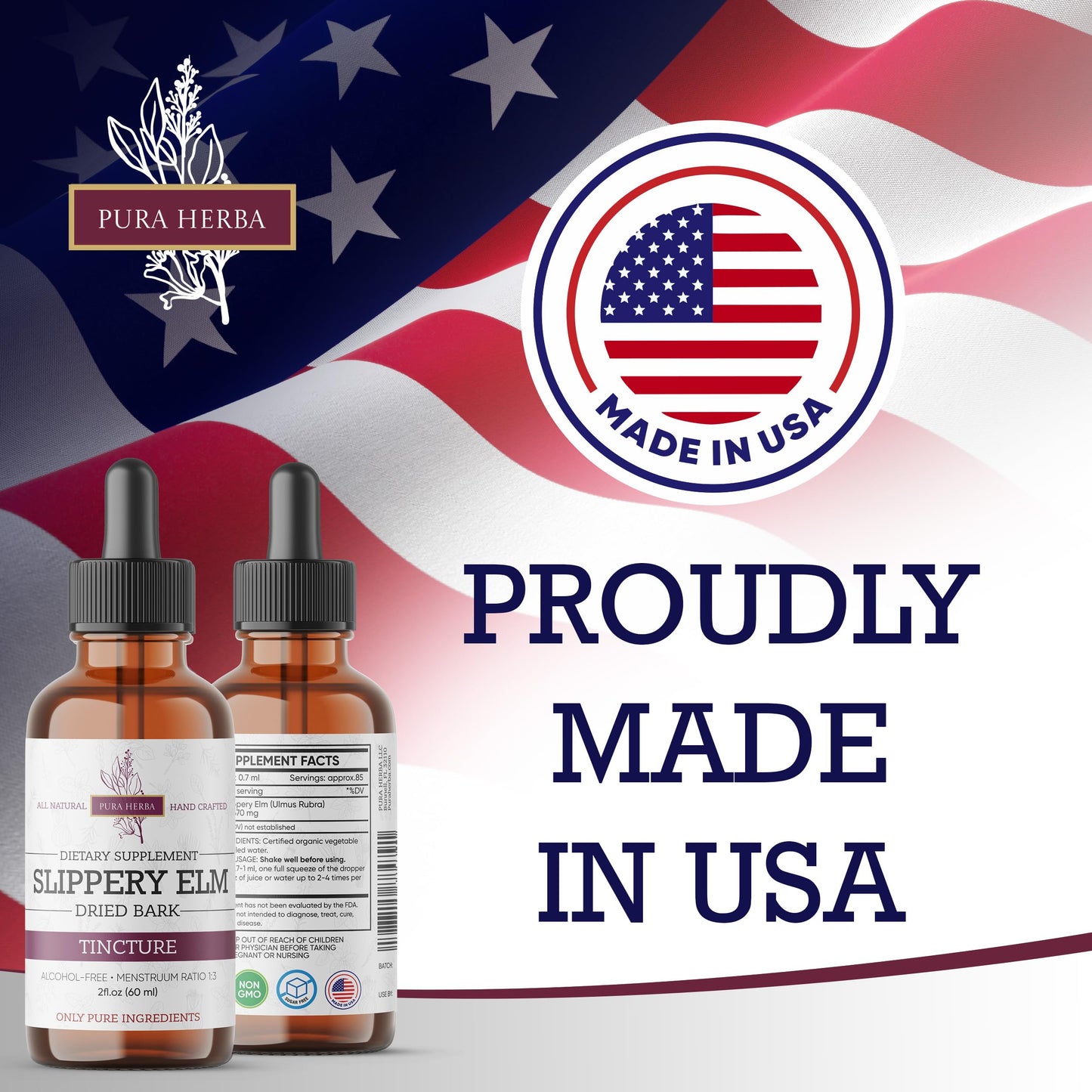 Slippery Elm Tincture - Alcohol-Free (4 oz) | Ulmus rubra Liquid Extract | Digestive & Throat Support