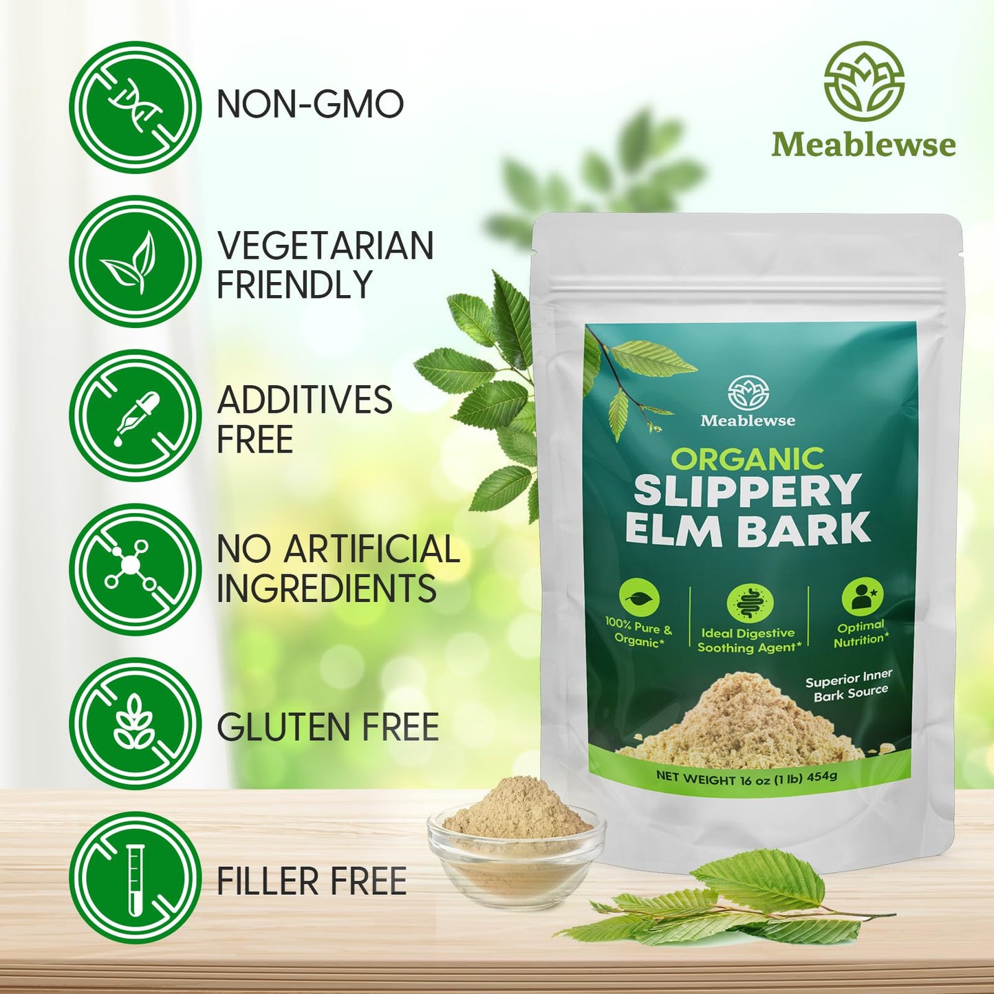 Slippery Elm Powder – Pure Inner Bark, 1lb (349 Servings) for Throat & Digestive Health, Vegan & Non-GMO