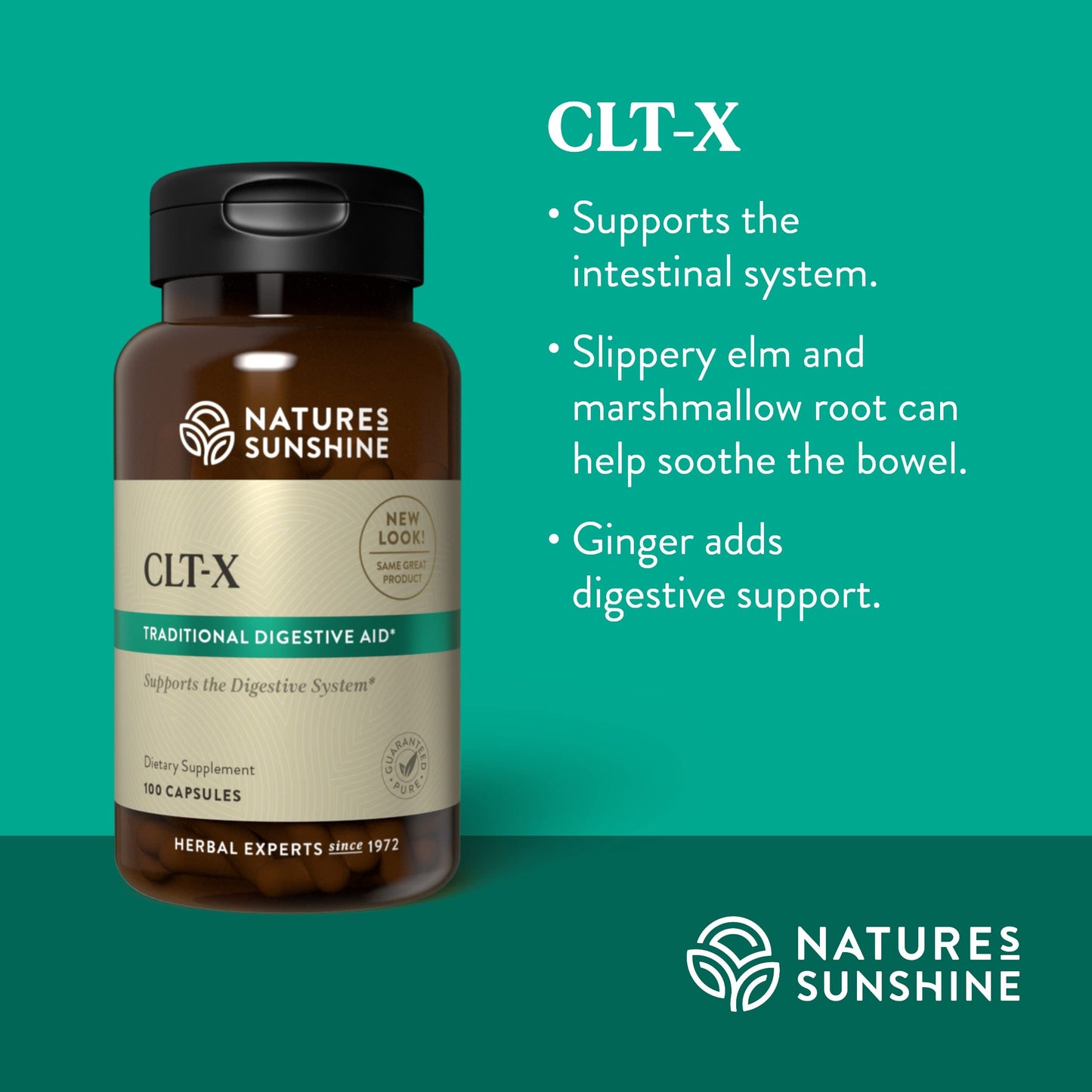 Nature's Sunshine CLT-X 100 Capsules - Natural Digestive Support with Slippery Elm Bark & Marshmallow Root