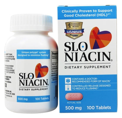 Slo-Niacin 500 mg Niacin (Vitamin B3) – Slow Release 100 Capsules | Heart Health, Energy & Skin