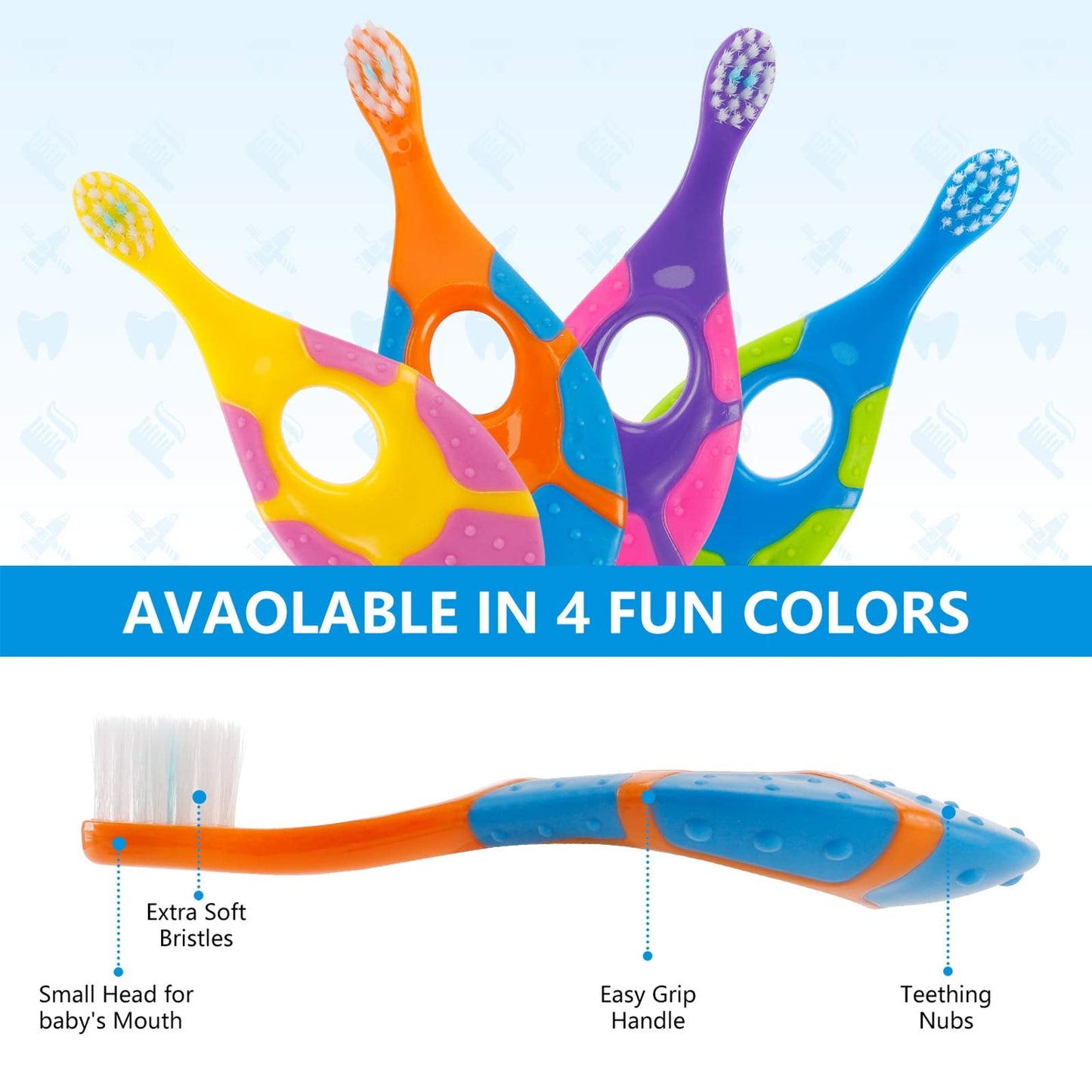 Slotic Baby Toothbrush 0-2Y - 4-Pack with Extra Soft Bristles - Dentist Recommended