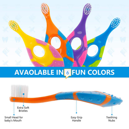 Slotic Baby & Toddler Toothbrush (0-2 yrs) - Extra Soft Bristles, Easy-Grip Handle, 6-Pack