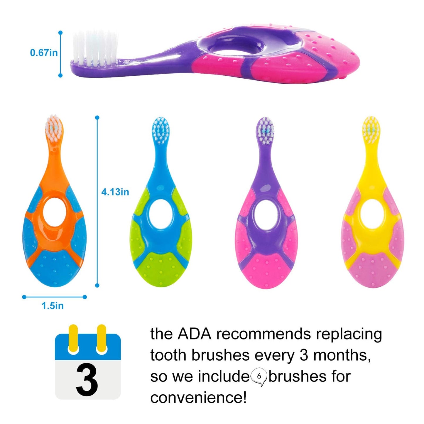 Slotic Baby & Toddler Toothbrush (0-2 yrs) - Extra Soft Bristles, Easy-Grip Handle, 6-Pack