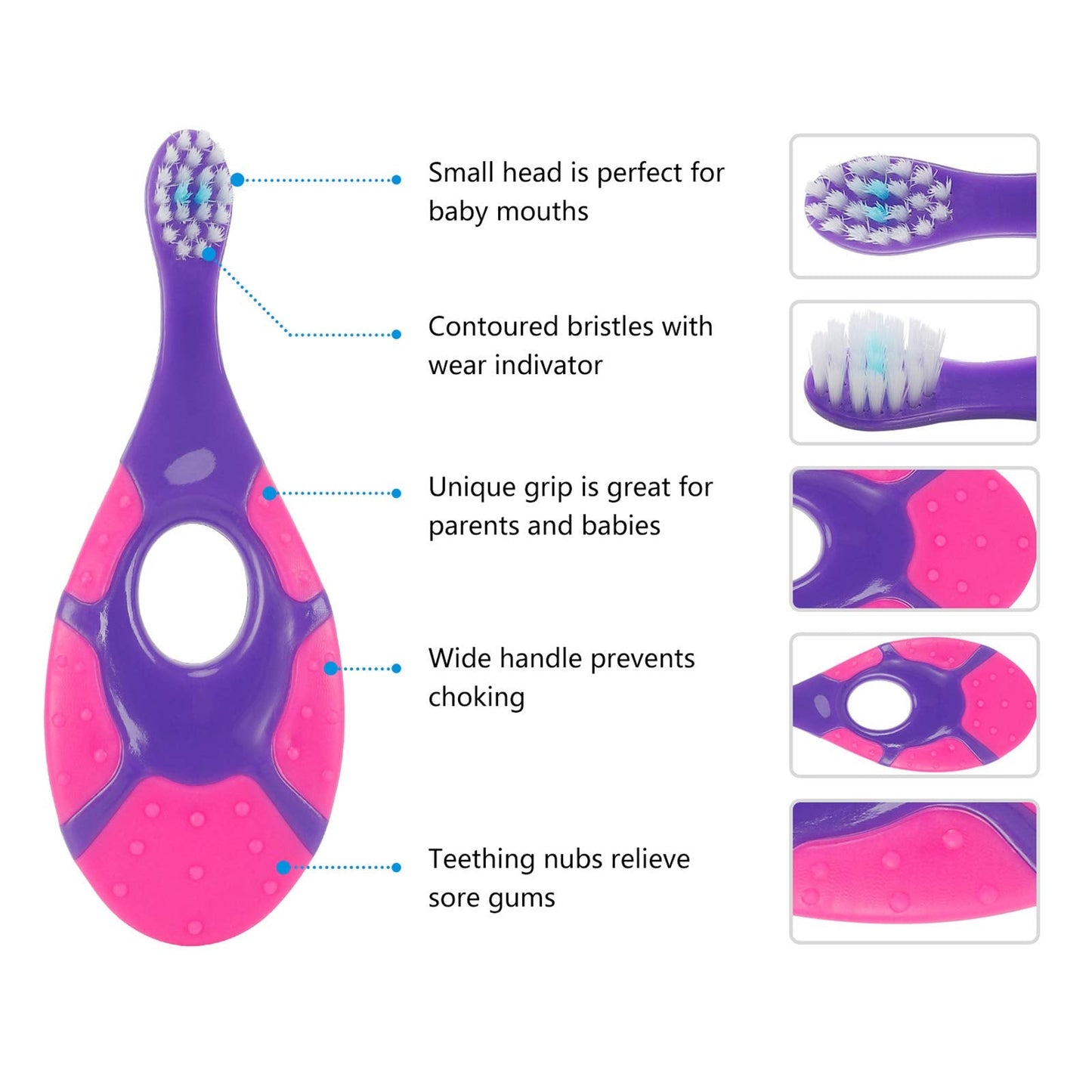Slotic Baby & Toddler Toothbrush (0-2 yrs) - Extra Soft Bristles, Easy-Grip Handle, 6-Pack