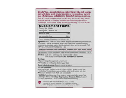 Slow Fe High Potency Iron 45 mg, Slow Release – 60 Tablets (Pack of 2) | Iron Supplement