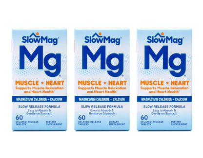 Slow-Mag Magnesium Chloride and Calcium, 60 Tablets Each (Value Pack of 3) BritishVita | Premium UK Vitamins & Wellness Supplements