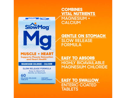 Slow-Mag Magnesium Chloride and Calcium, 60 Tablets Each (Value Pack of 3) BritishVita | Premium UK Vitamins & Wellness Supplements
