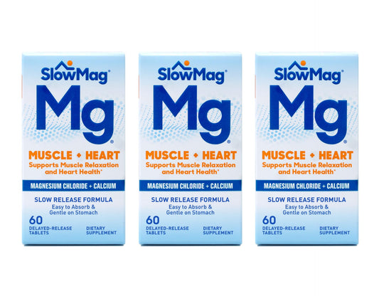 Slow-Mag Magnesium Chloride and Calcium, 60 Tablets Each (Value Pack of 3) BritishVita | Premium UK Vitamins & Wellness Supplements