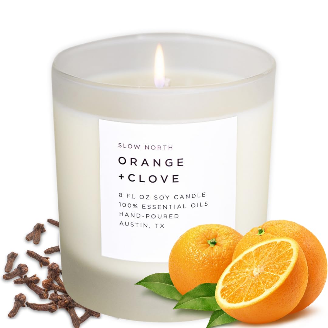 Slow North Orange + Clove Candle | Pure Soy Wax, Essential Oils, Reusable Frosted Glass Jar, Hand-Poured in the USA (8 oz)