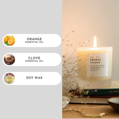 Slow North Orange + Clove Candle | Pure Soy Wax, Essential Oils, Reusable Frosted Glass Jar, Hand-Poured in the USA (8 oz)