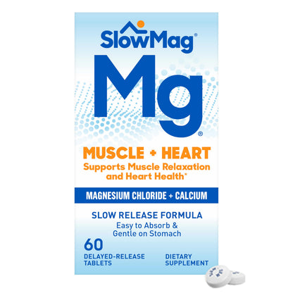 SlowMag Muscle + Heart Magnesium Chloride with Calcium – Supports Muscle Relaxation & Heart Health (60 Count)
