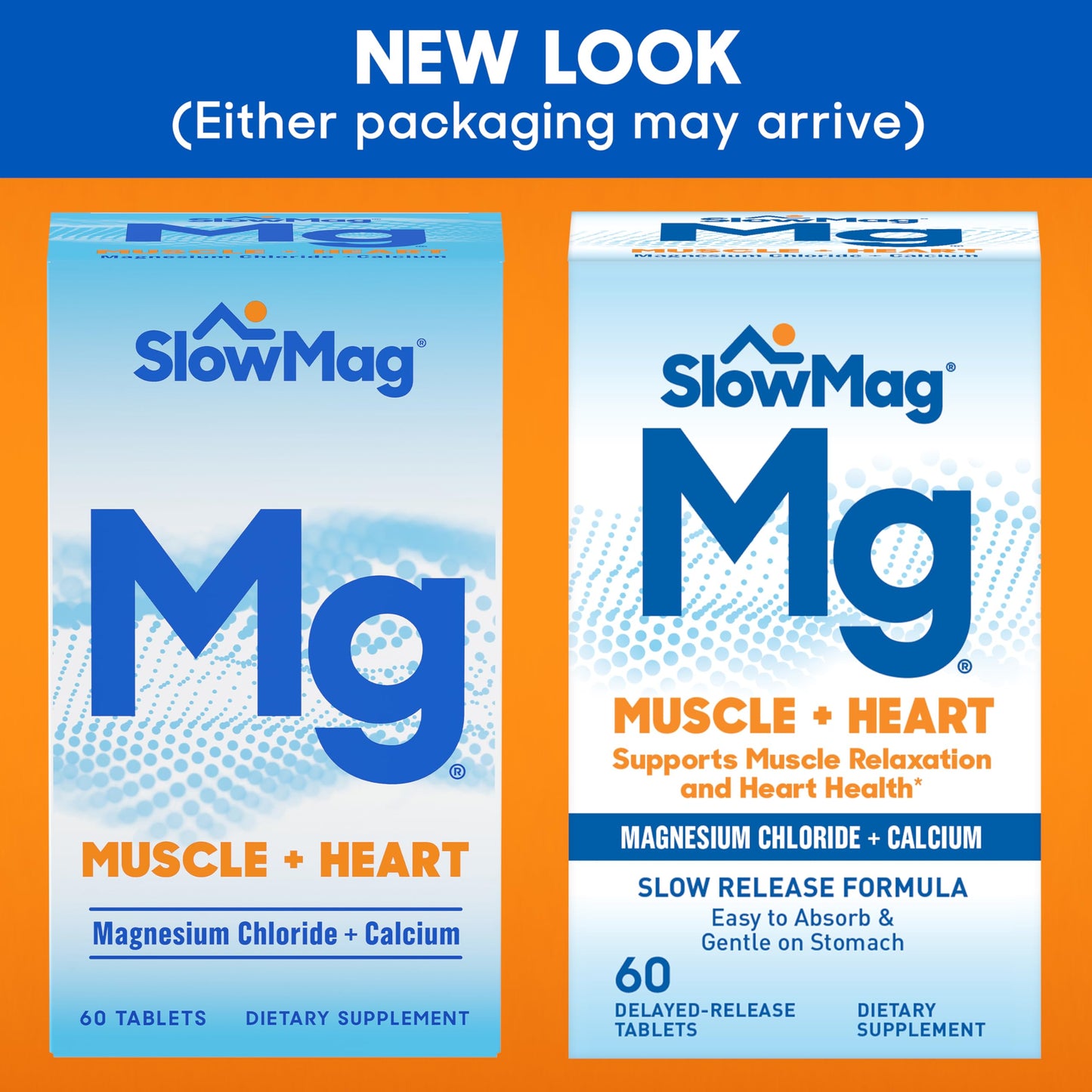 SlowMag Muscle + Heart Magnesium Chloride with Calcium – Supports Muscle Relaxation & Heart Health (60 Count)