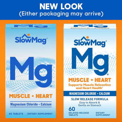 SlowMag Muscle + Heart Magnesium Chloride with Calcium – Supports Muscle Relaxation & Heart Health (60 Count)