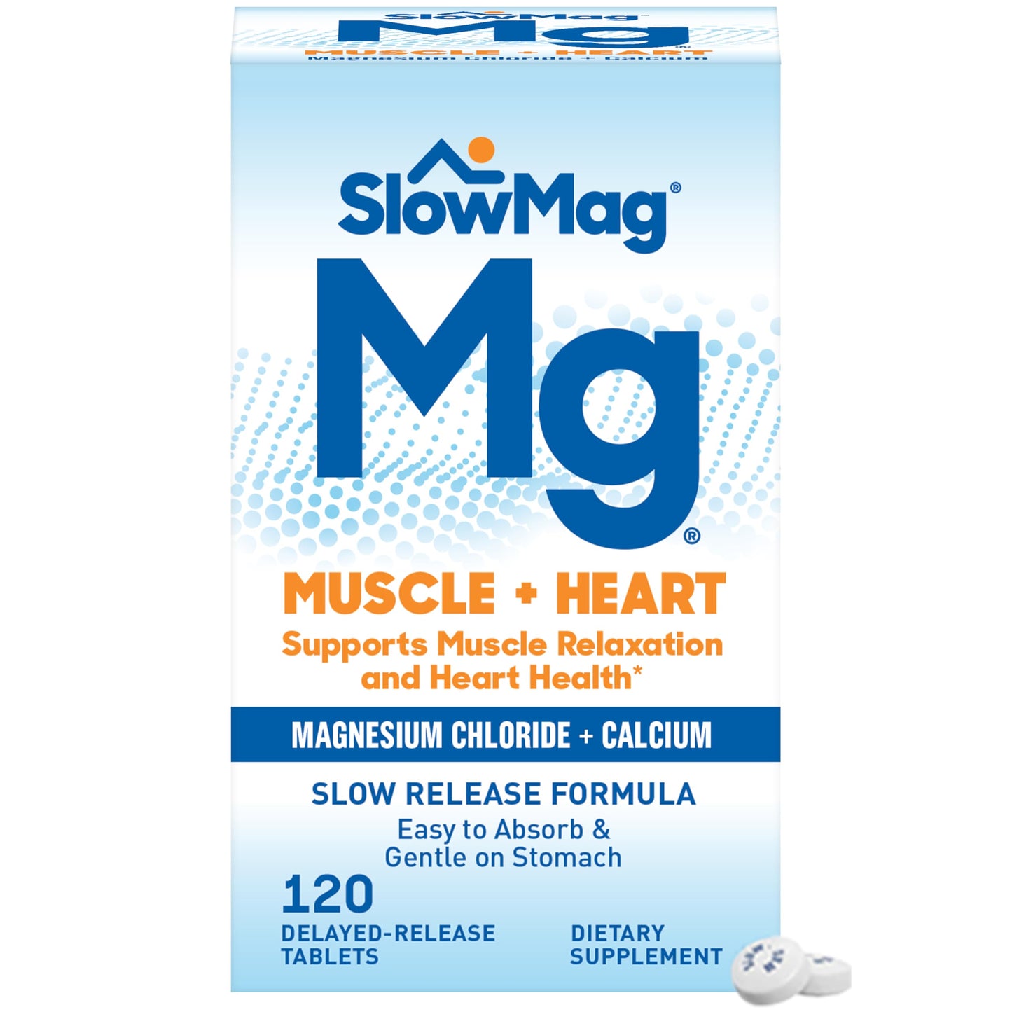 SlowMag Muscle + Heart Magnesium Cloride with Calcium — High Absorption, 120 Count