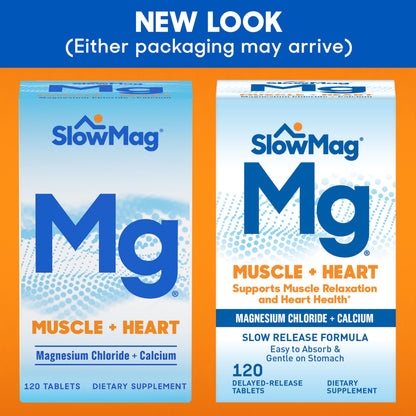 SlowMag Muscle + Heart Magnesium Cloride with Calcium — High Absorption, 120 Count
