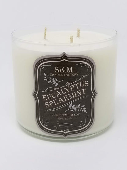 S&M Candle Factory Eucalyptus Spearmint Candle - Aromatherapy Soy Wax, 3 Wick, Made in USA