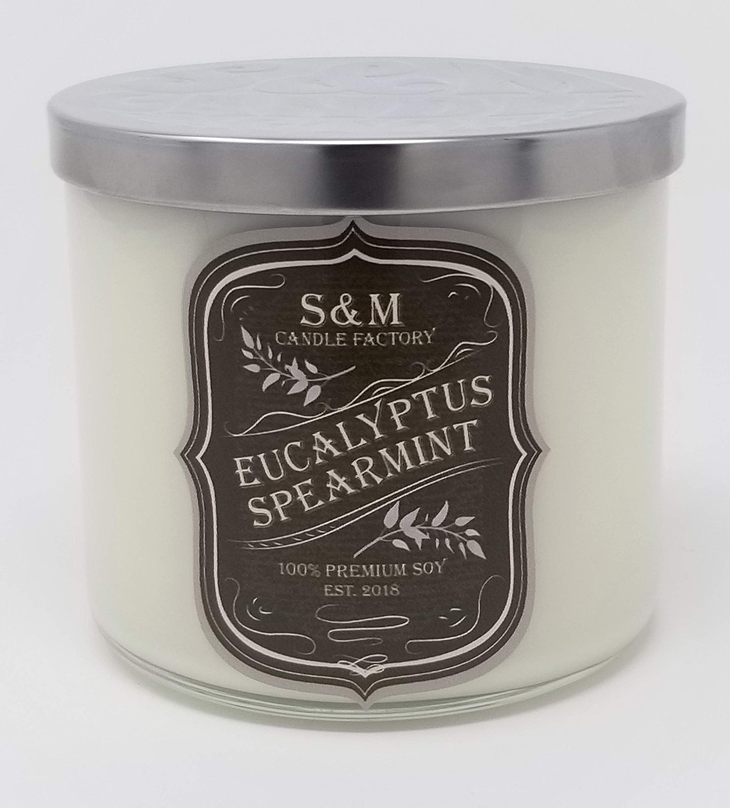 S&M Candle Factory Eucalyptus Spearmint Candle - Aromatherapy Soy Wax, 3 Wick, Made in USA
