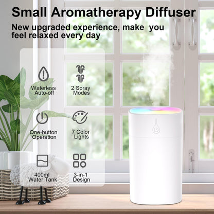 Small Diffuser 400ml – 2-in-1 Desk Humidifier & Aroma Diffuser with Auto-Off