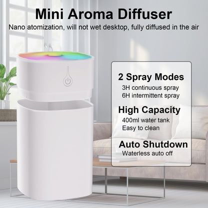 Small Diffuser 400ml – 2-in-1 Desk Humidifier & Aroma Diffuser with Auto-Off