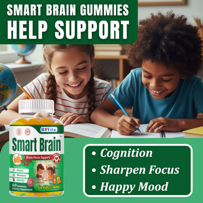 Smart Brain Focus Gummies for Kids & Teens – Plant-Based Omega-3 DHA, Non-GMO (60 Count)